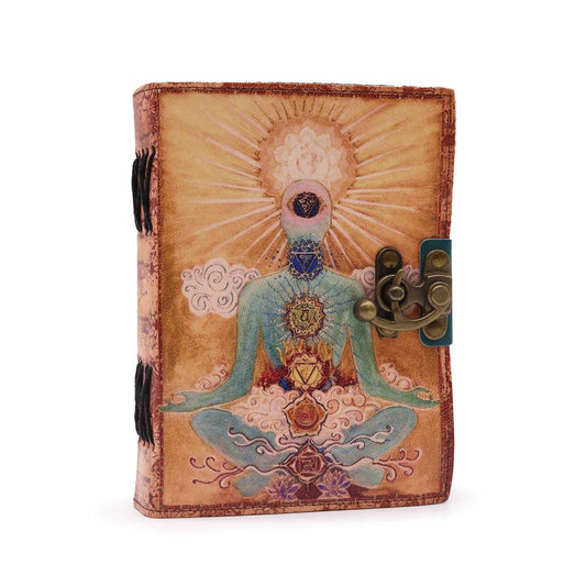 Bőr "Buddha Hét Csakra" Dekli Szélű Jegyzetfüzet (7x5")