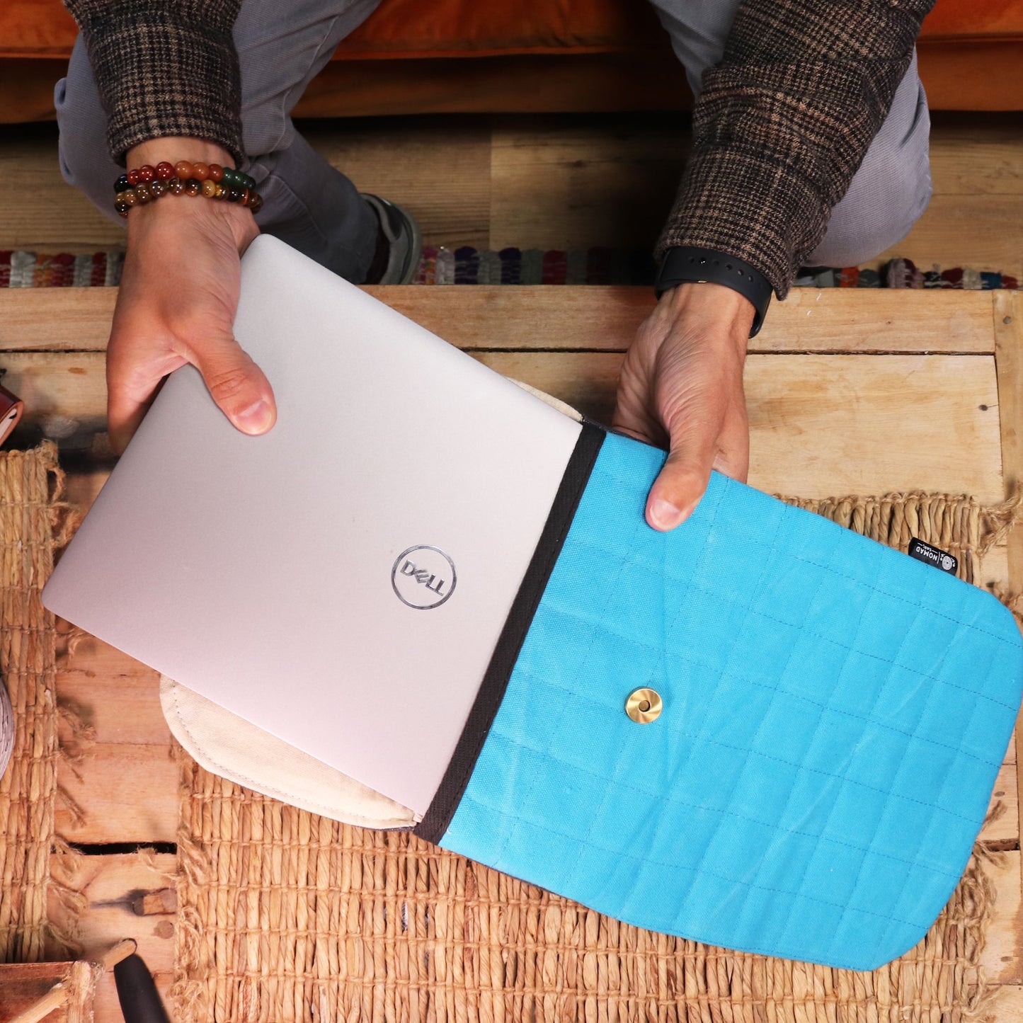 13 hüvelykes párnázott laptop tok – őrült sárga – 14 oz-os kőmosott farmer