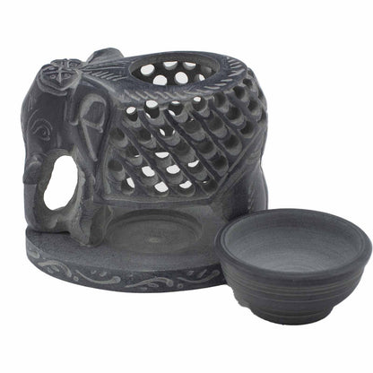 Szappankő Olajmécses 10.5cm - Álló Elefánt