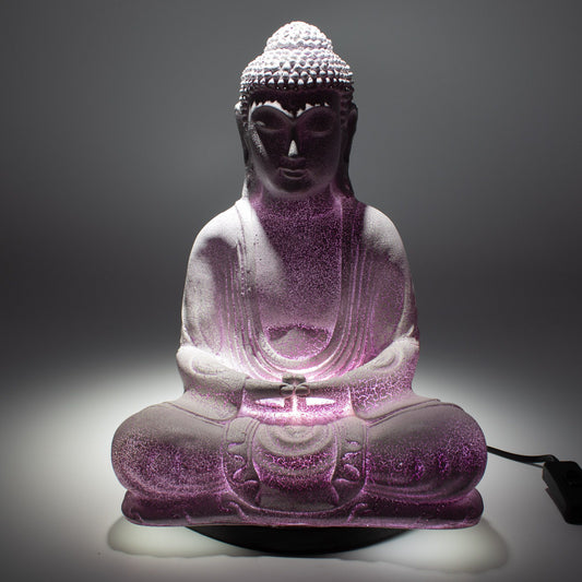 Meditációs Buddha lámpa, levendula krakkolt – ovális állvány