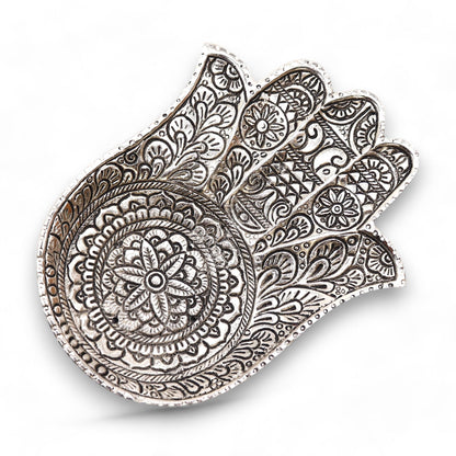 Polírozott alumínium nagyméretű hamsa füstölőtartó 18x13cm