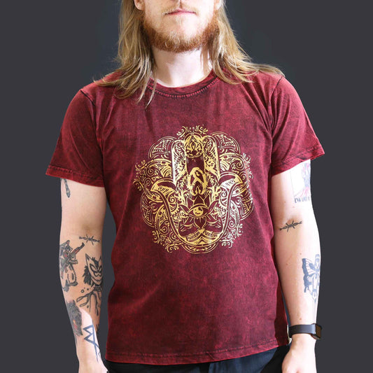 Nomad Sari Kőmosott Pamut Póló – Hamsa – Bordó – Nagy
