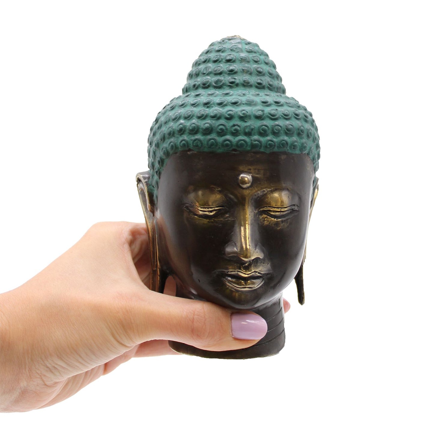 Nagy antik sárgaréz Buddha fej