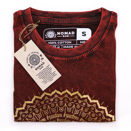 Nomad Sari Kőmosott Pamut Póló – Mandala – Bordó – S