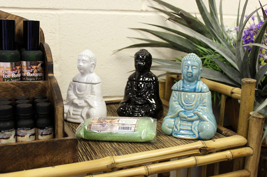 Ülő Buddha aromalámpa - kék