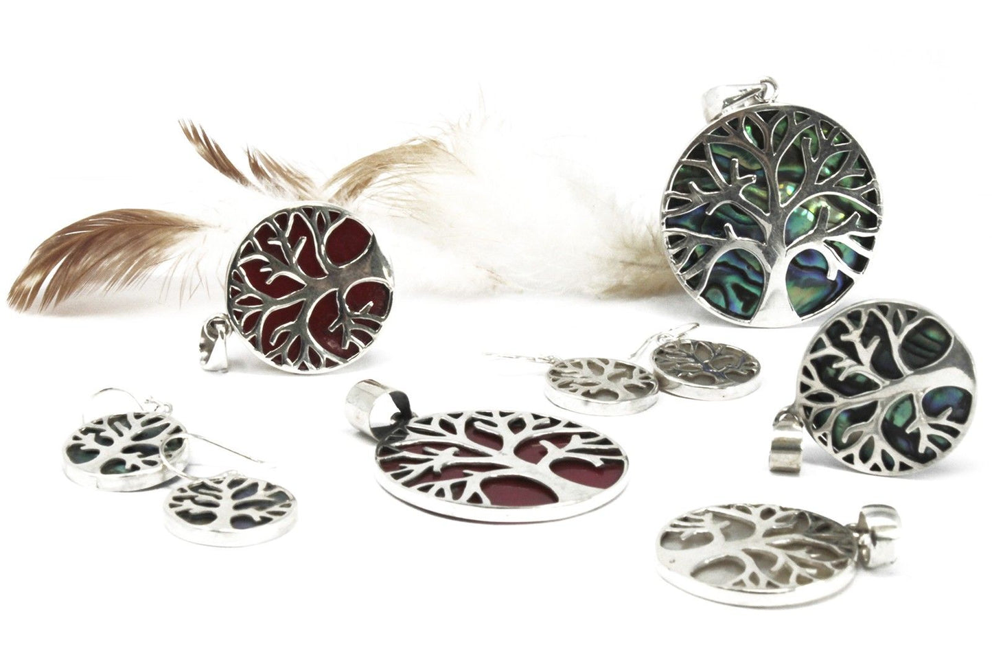 Életfa ezüst medál 22mm – Abalone kagyló
