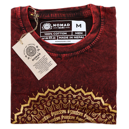 Nomad Sari Stonewashed pamut póló – Mandala – Bordó – M-es