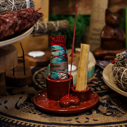 Palo Santo rúd & Füstölőtartó – Mandala – Piros, szívfényű bevonattal