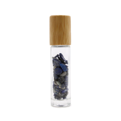 Gemstone Essential Oil Roller Bottle - Sodalite  - Wooden Cap + Gemstone Roller Tip for 5ml Bottle - Sodalite