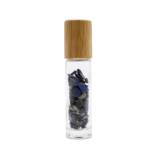 Drágakő illóolaj roll-on üveg - Szodalit - Fa kupak + Drágakő golyós applikátor 5 ml-es üveghez - Szodalit