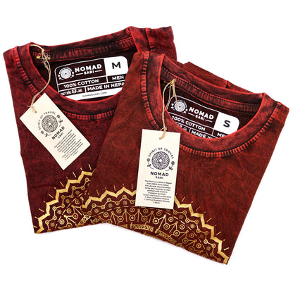 Nomad Sari Stonewashed pamut póló – Mandala – Bordó – M-es