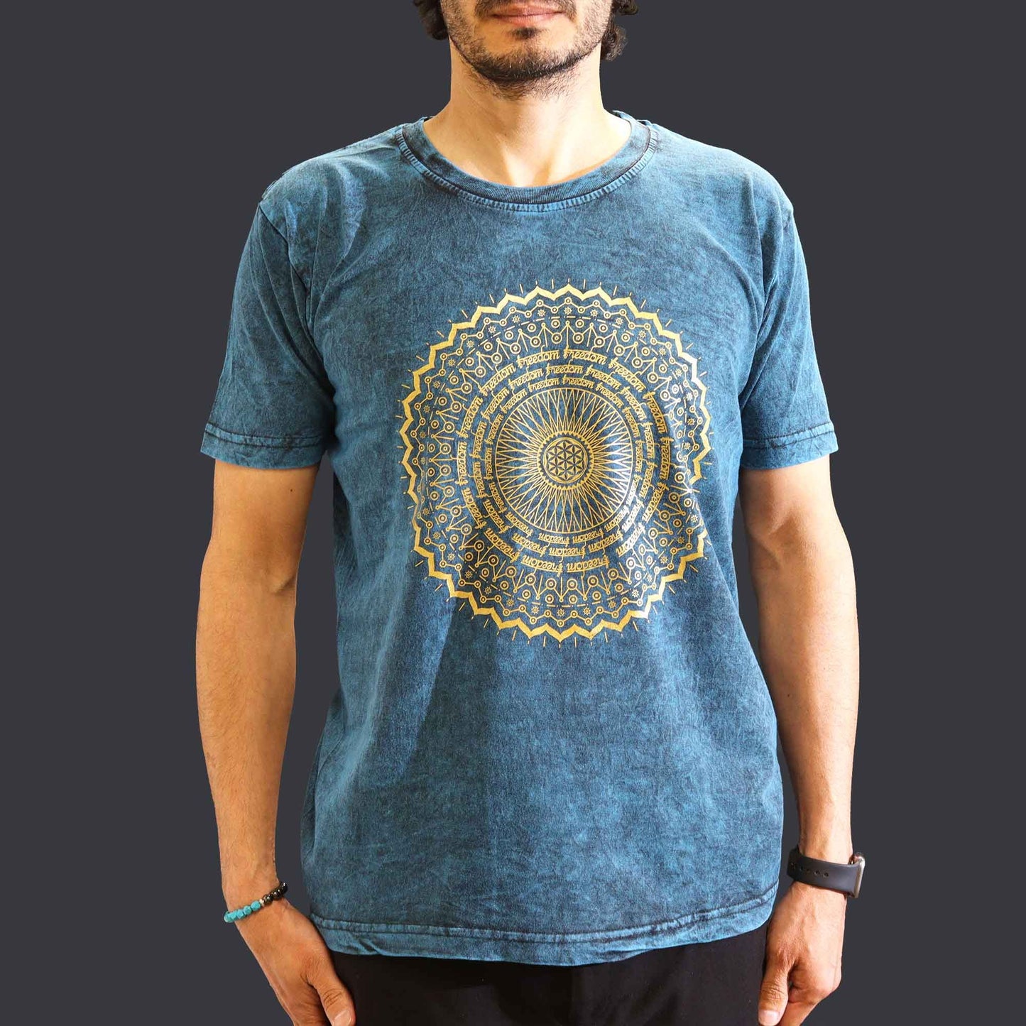 Nomad Szári Kőmosott Pamut Póló - Mandala - Kék - M-es
