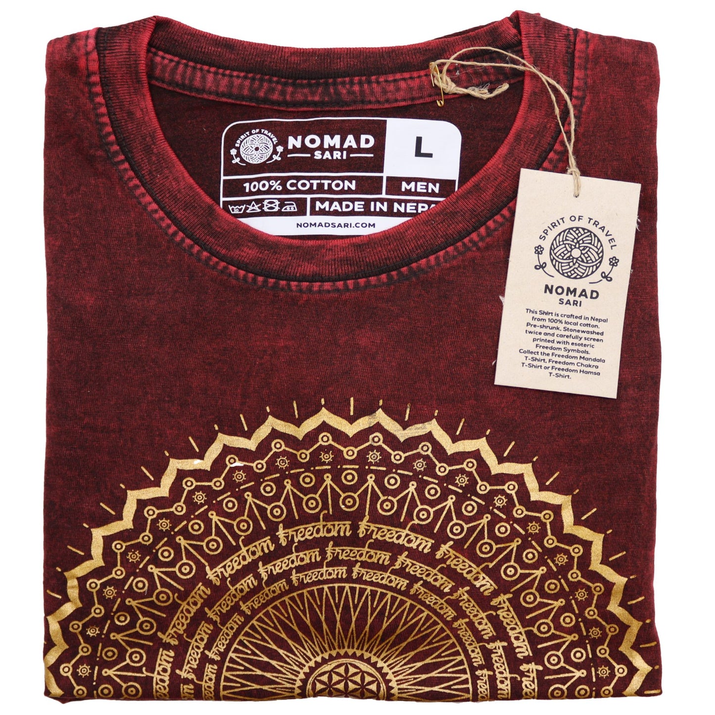 Nomad Sari Stonewashed Cotton T-Shirt - Mandala - Maroon