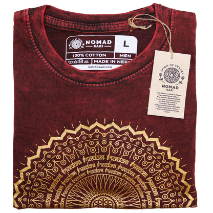 Nomad Sari Stonewashed Cotton T-Shirt - Mandala - Maroon