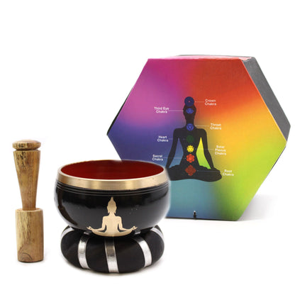 Buddha éneklő tál készlet – fekete/narancs, 10,7 cm
