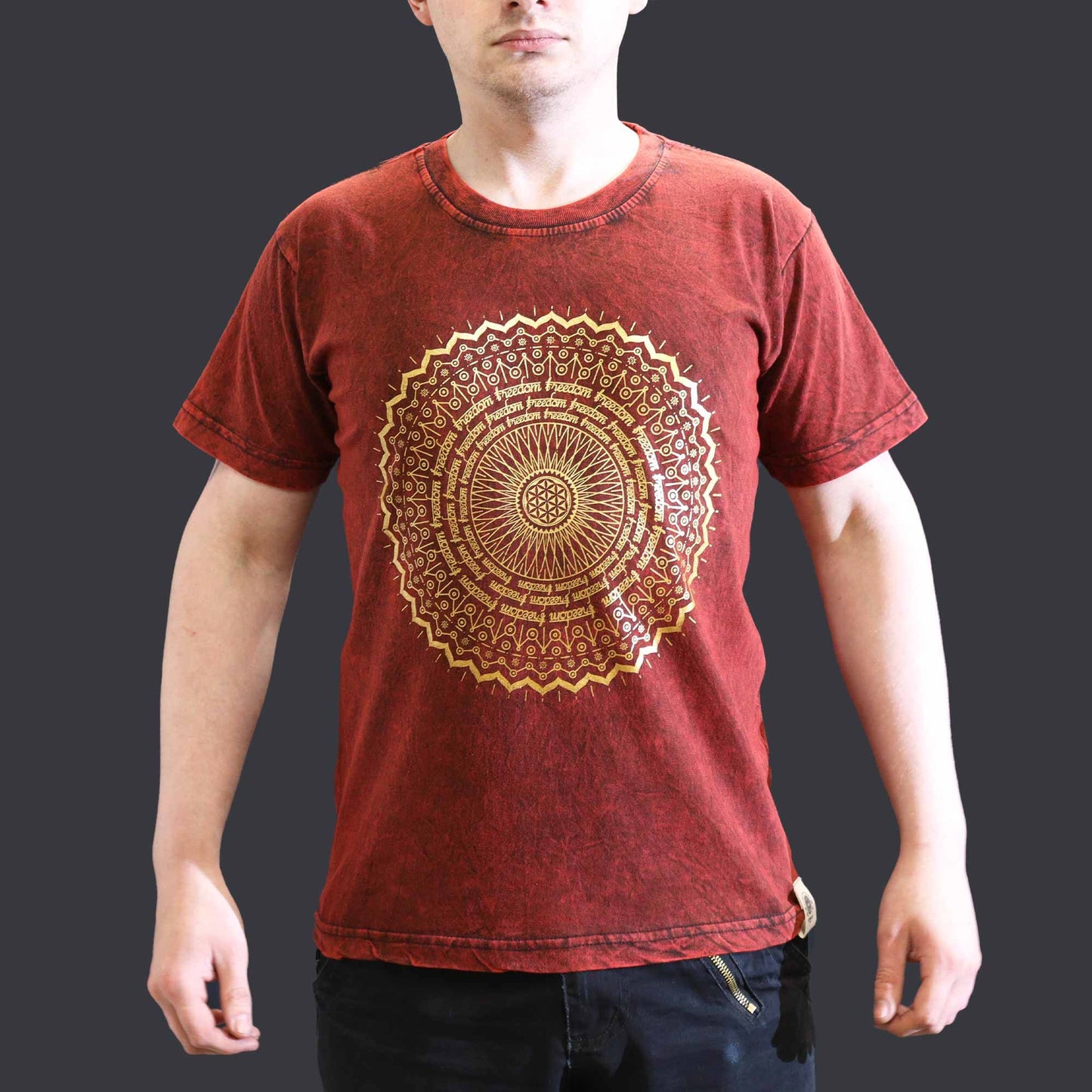 Nomad Sari Kőmosott Pamut Póló – Mandala – Bordó – S