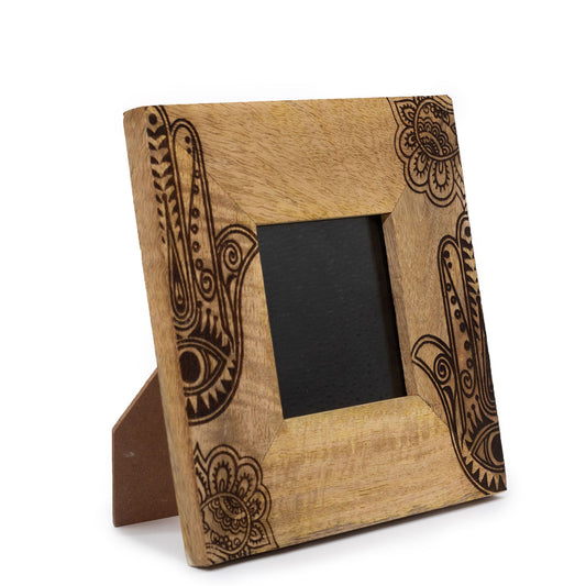 Kisméretű mangófa képkeret (10x10cm-es képhez) 20x20x2cm - Hamsa - Fekete