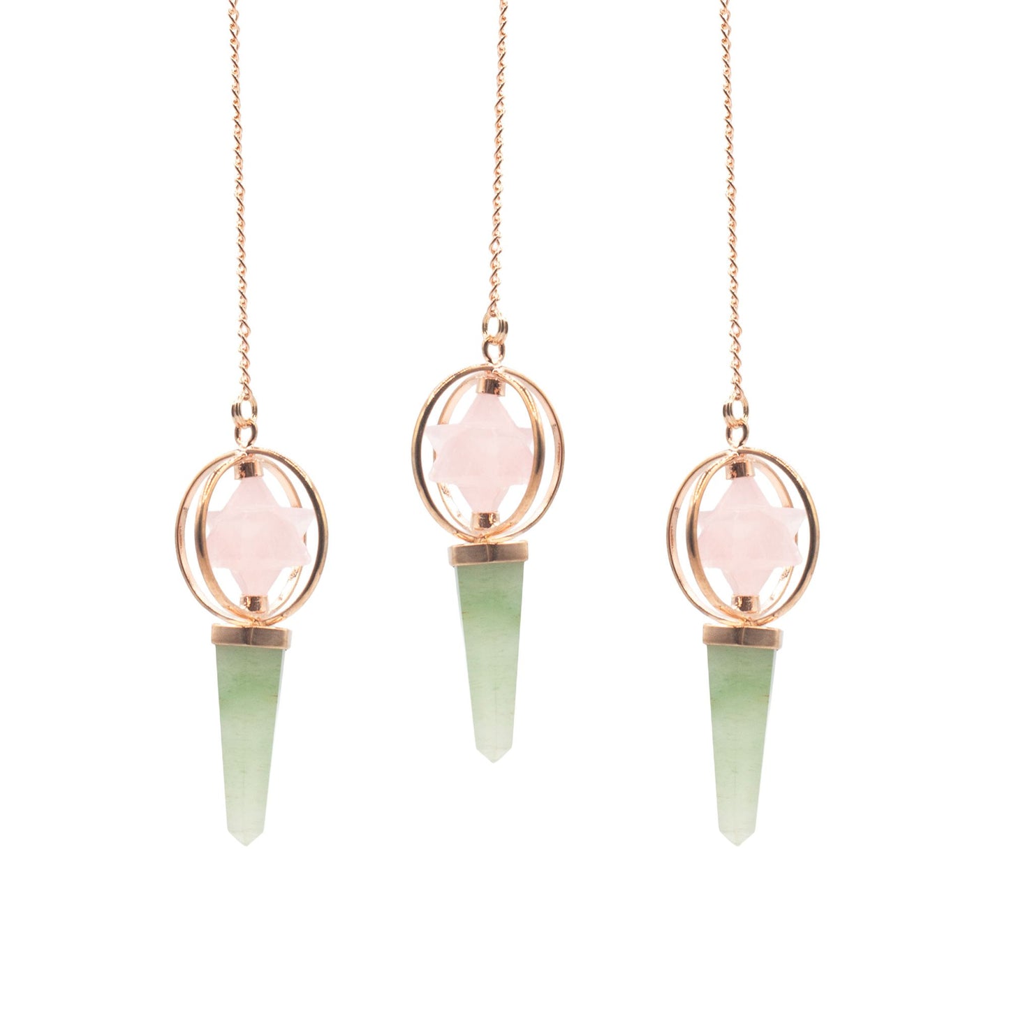 Heart Compass- Two Piece Spinning Merkaba Star in Copper Pendulum -  Rose Quartz & Green Aventurine