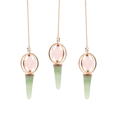 Heart Compass- Two Piece Spinning Merkaba Star in Copper Pendulum -  Rose Quartz & Green Aventurine