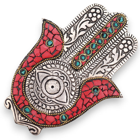 Vörös és zöld kis Hamsa füstölőtartó 13x5.5cm