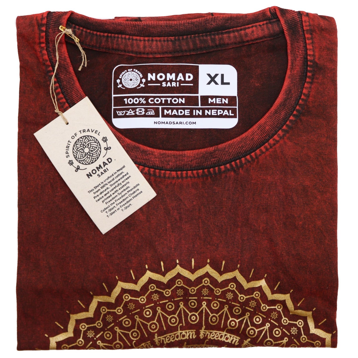 Nomád Szári Kőmosott Pamut Póló – Hamsa – Bordó – XL