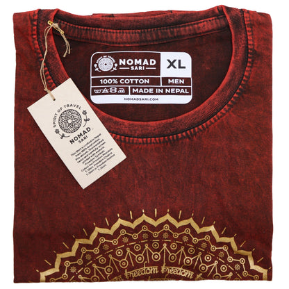 Nomád Szári Kőmosott Pamut Póló – Hamsa – Bordó – XL