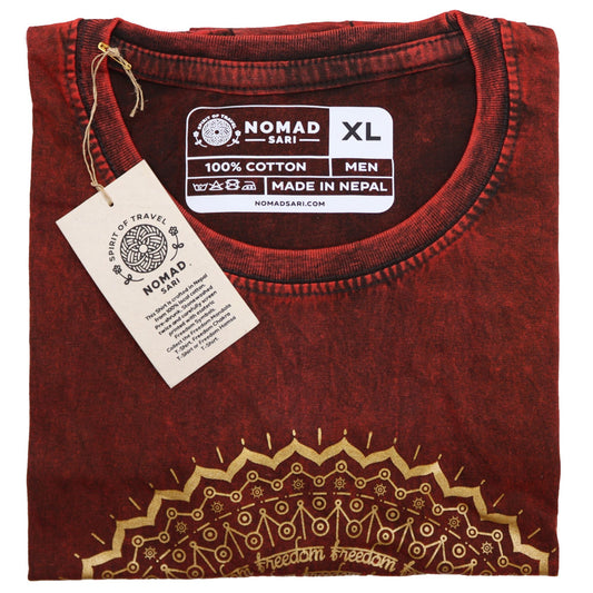 Nomád Szári Kőmosott Pamut Póló – Hamsa – Bordó – XL