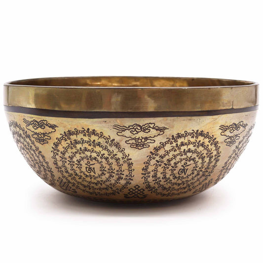 Tibeti Gyógyító Gravírozott Tál - 21 cm - Om és Buddha