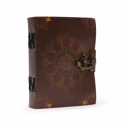 Bőr Lótusz Mandala Jegyzettömb merített papírral (7x5")