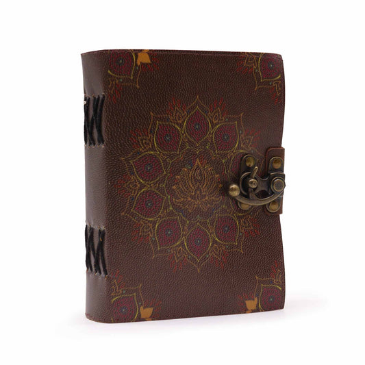 Bőr Lótusz Mandala Jegyzettömb merített papírral (7x5")