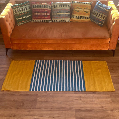 India pamutszőnyeg - 70x170cm - Sárga/kék