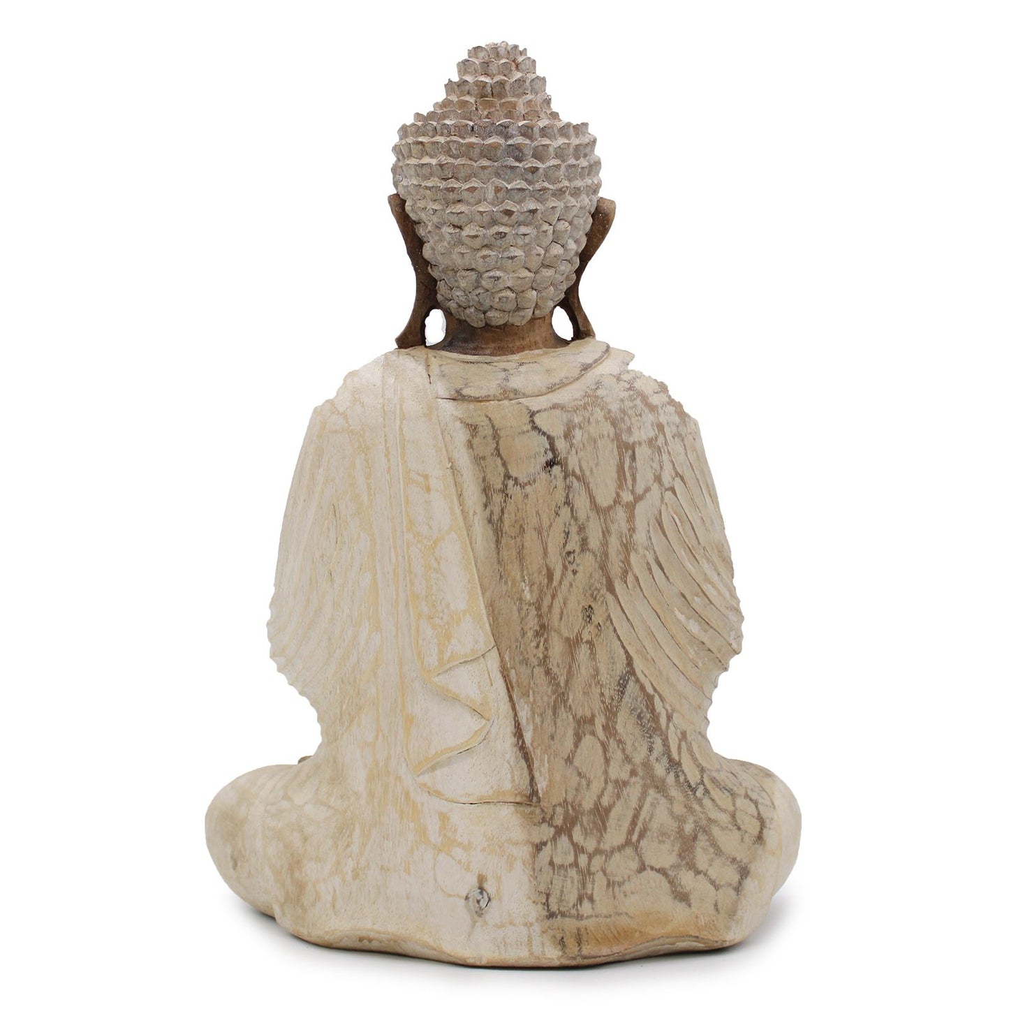 Kézzel faragott Buddha szobor - 40cm Üdvözöljük - Fehér mosás