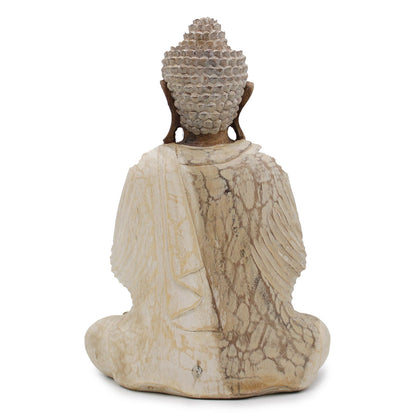 Kézzel faragott Buddha szobor - 40cm Üdvözöljük - Fehér mosás