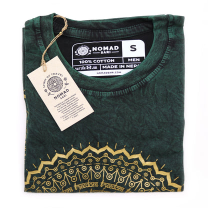 Nomad Sari kőmosott pamut póló – Mandala – Zöld – S-es