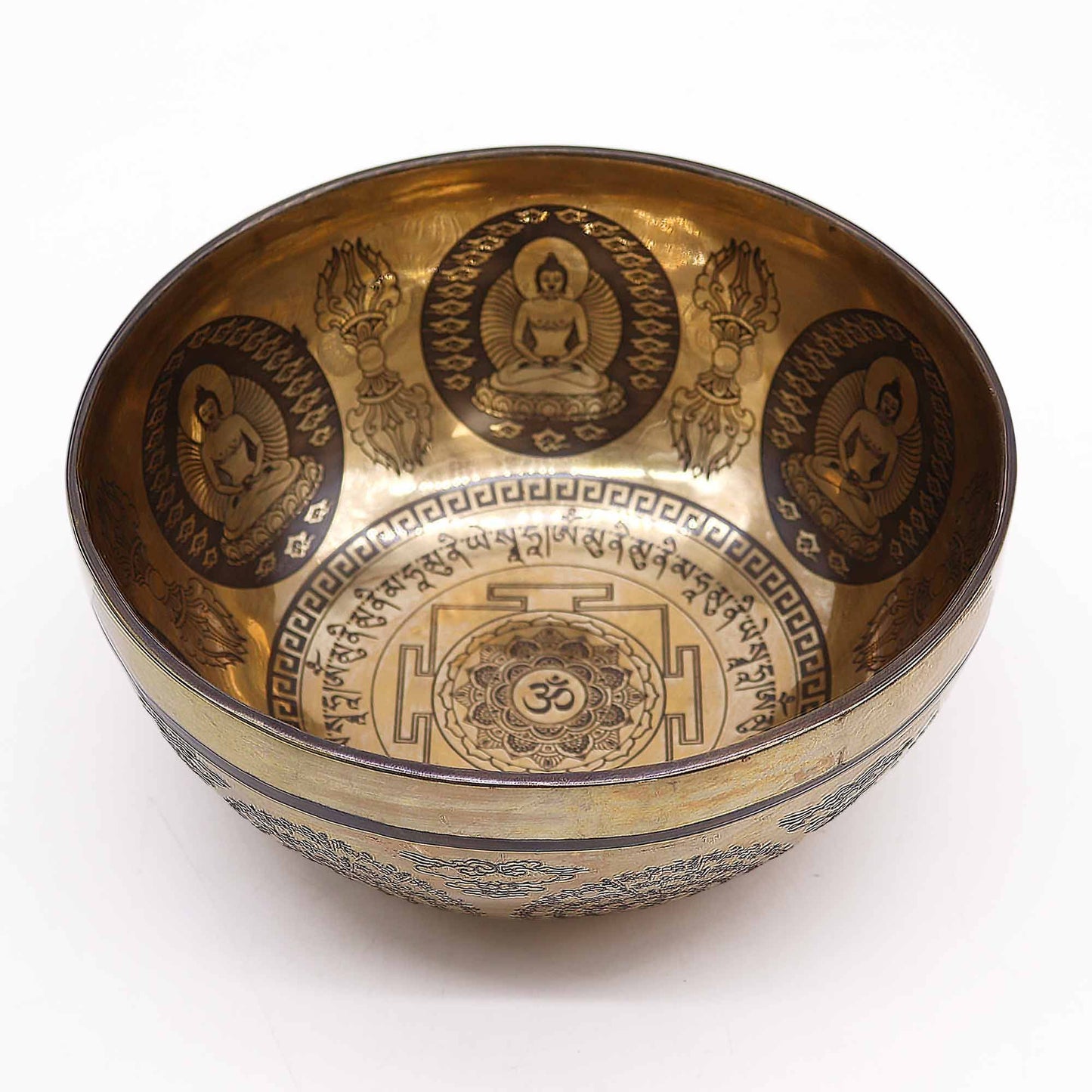 Tibeti Gyógyító Gravírozott Tál - 21 cm - Om és Buddha