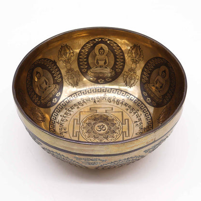 Tibeti Gyógyító Gravírozott Tál - 21 cm - Om és Buddha