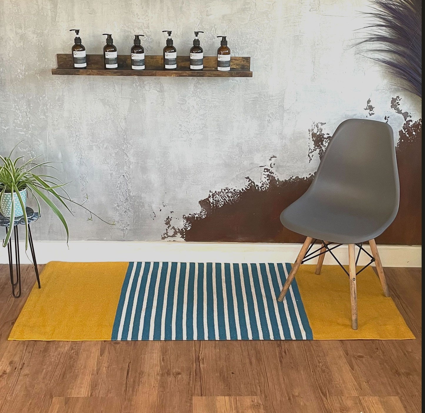 India pamutszőnyeg - 70x170cm - Sárga/kék