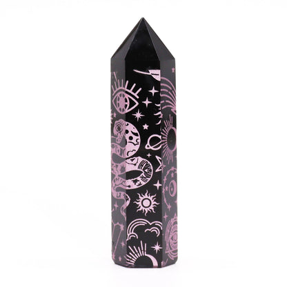 Black Obsidian Points (approx 60-70 gm 9cm) - Mystic Story - Rose Pink