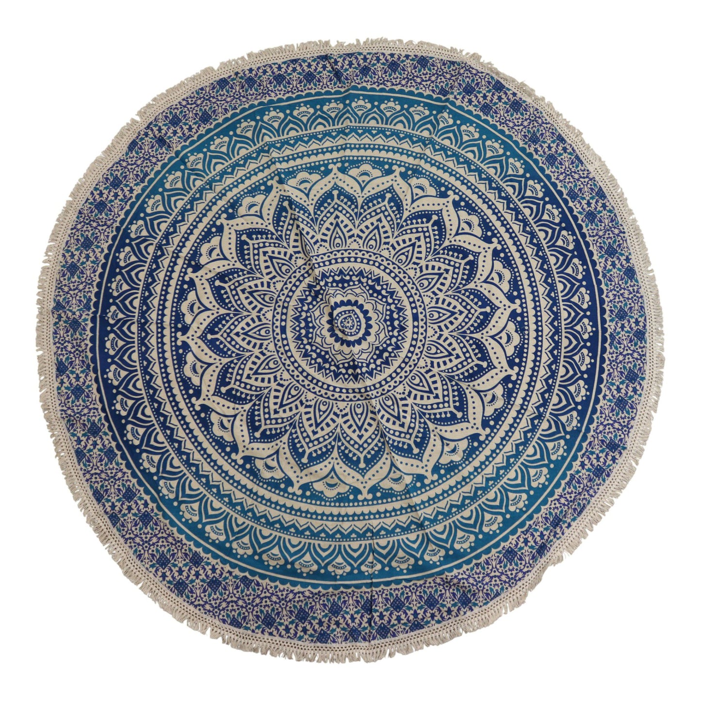 Kisméretű, kör alakú mandala pamut műalkotás (130 cm) – Klasszikus kék