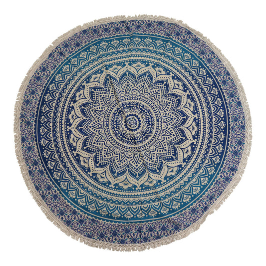Kisméretű, kör alakú mandala pamut műalkotás (130 cm) – Klasszikus kék