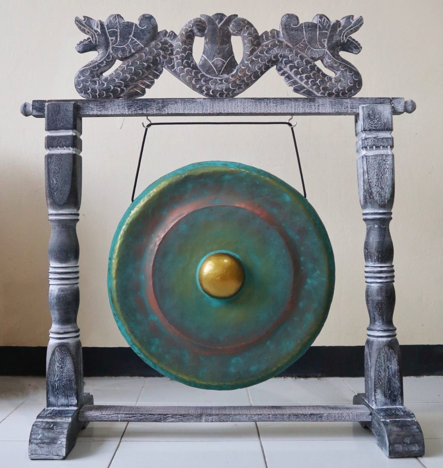 Közepes gong állványban - 35 cm - Zöld mosott