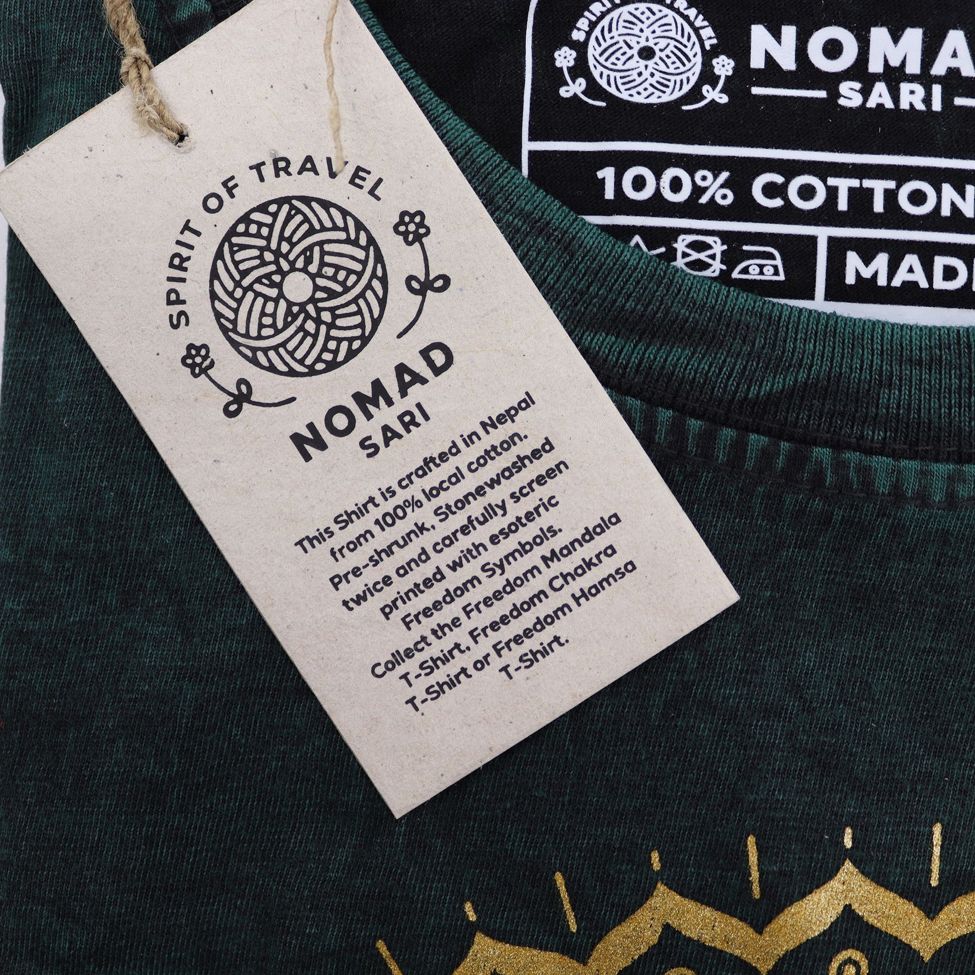 Nomad Sari Stonewashed Cotton T-Shirt - Mandala - Green