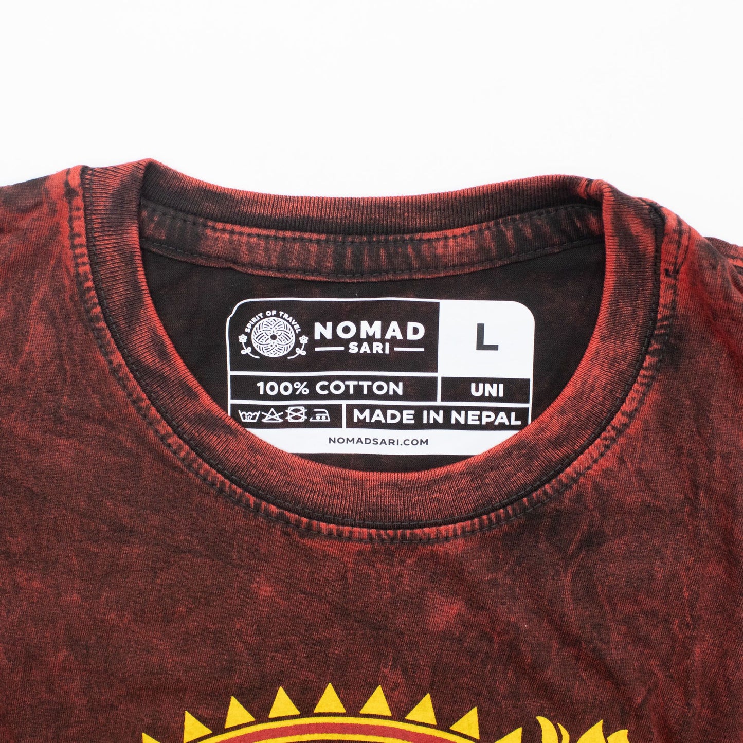 Nomad Sari Stonewashed Cotton T-Shirt - Dragon Mandala - Maroon - Medium
