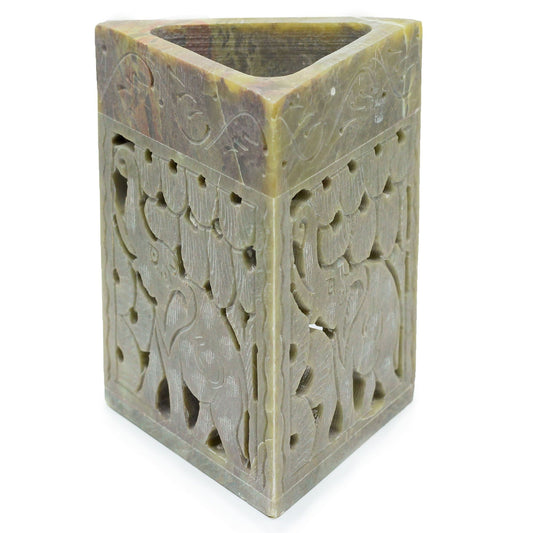Háromszög alakú szappankő illóolaj-párologtató, 11x9 cm – Elefánt