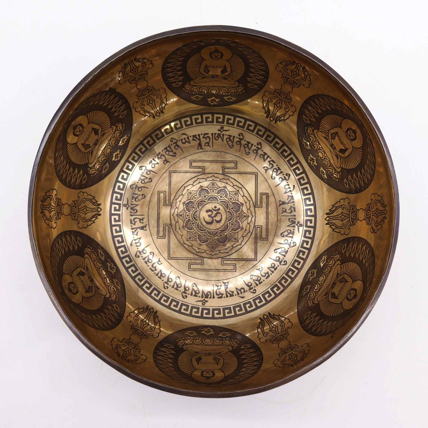 Tibeti Gyógyító Gravírozott Tál - 21 cm - Om és Buddha