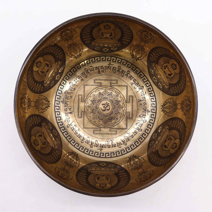 Tibeti Gyógyító Gravírozott Tál - 21 cm - Om és Buddha