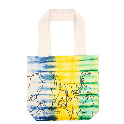 Batikolt pamuttáska (6oz) - 38x42x12cm - Elefántok - Színes - Natúr fogantyú