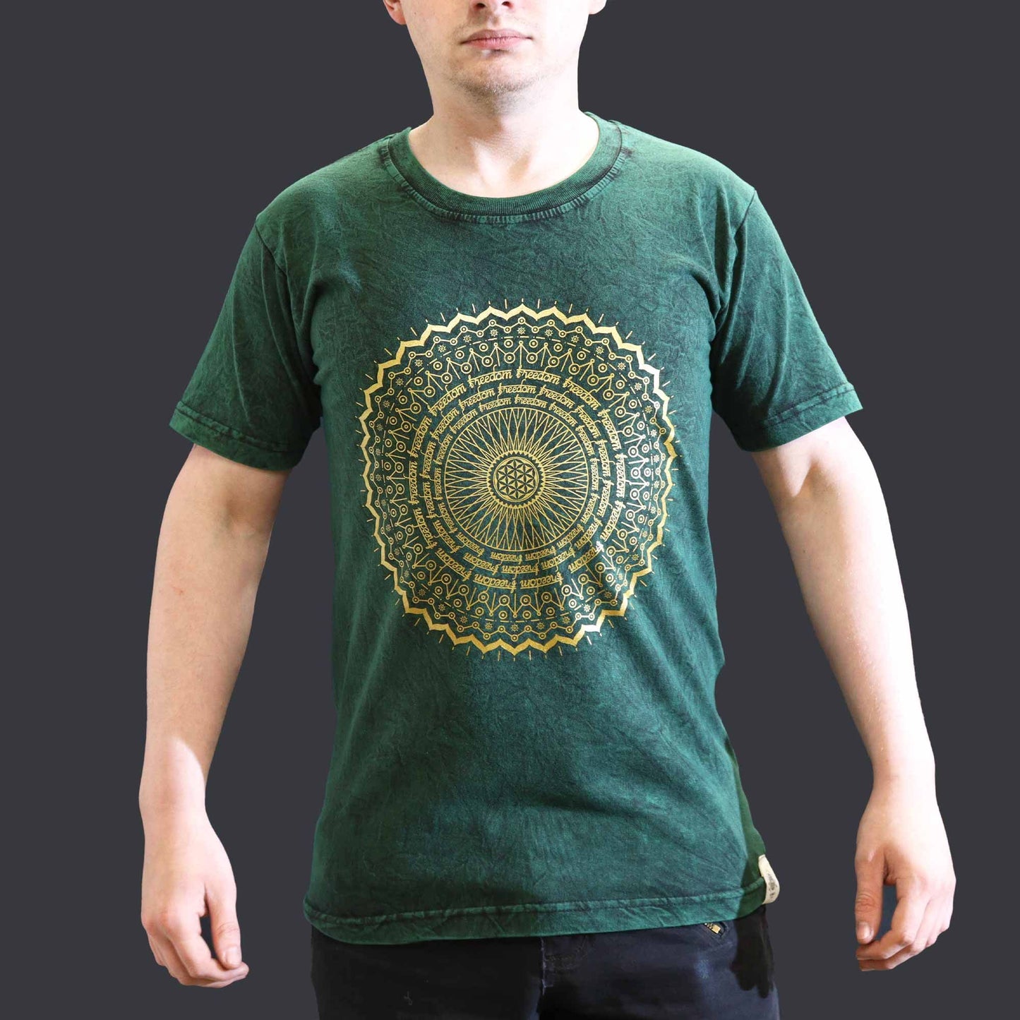 Nomad Sari kőmosott pamut póló – Mandala – Zöld – S-es