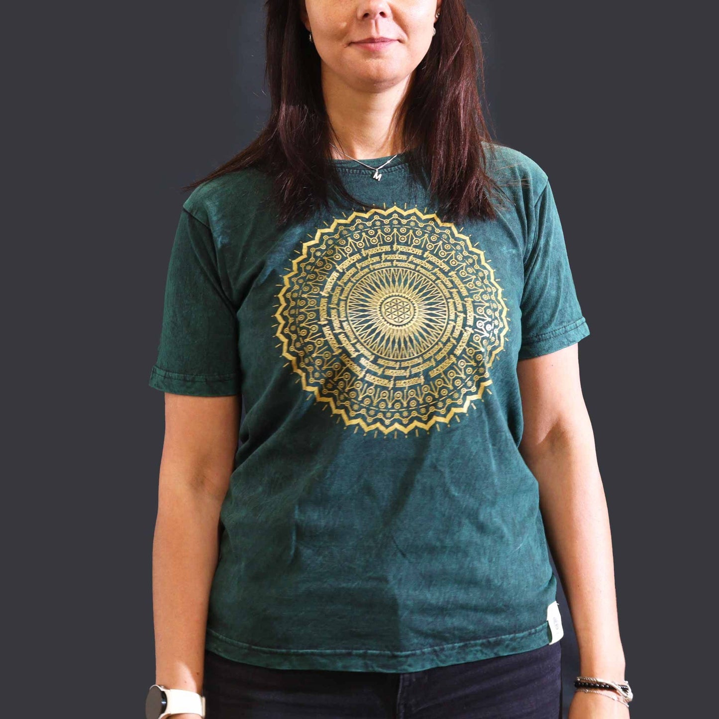 Nomad Sari Stonewashed Cotton T-Shirt - Mandala - Green