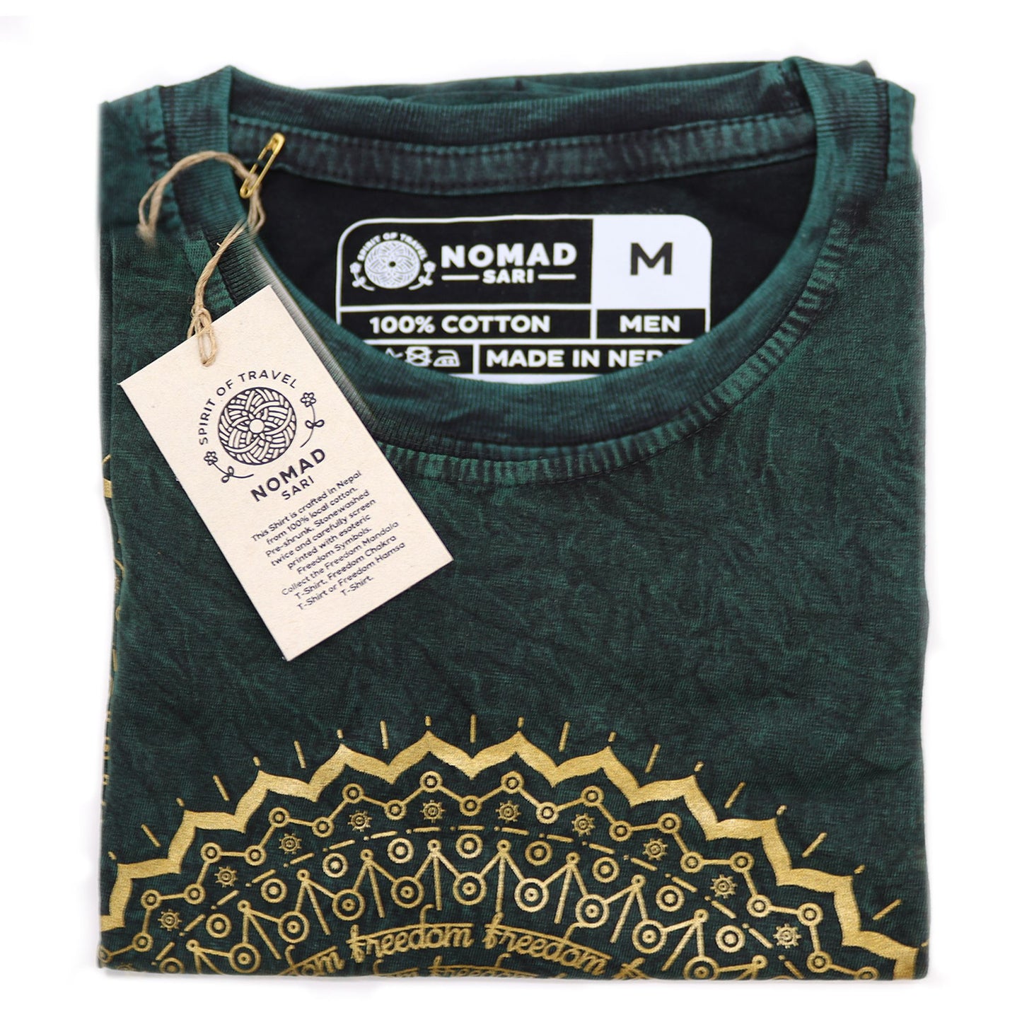 Nomad Sari Stonewashed Cotton T-Shirt - Mandala - Green